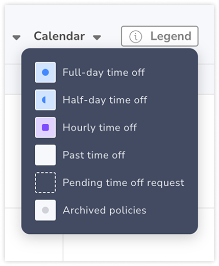 Time off calendar legend